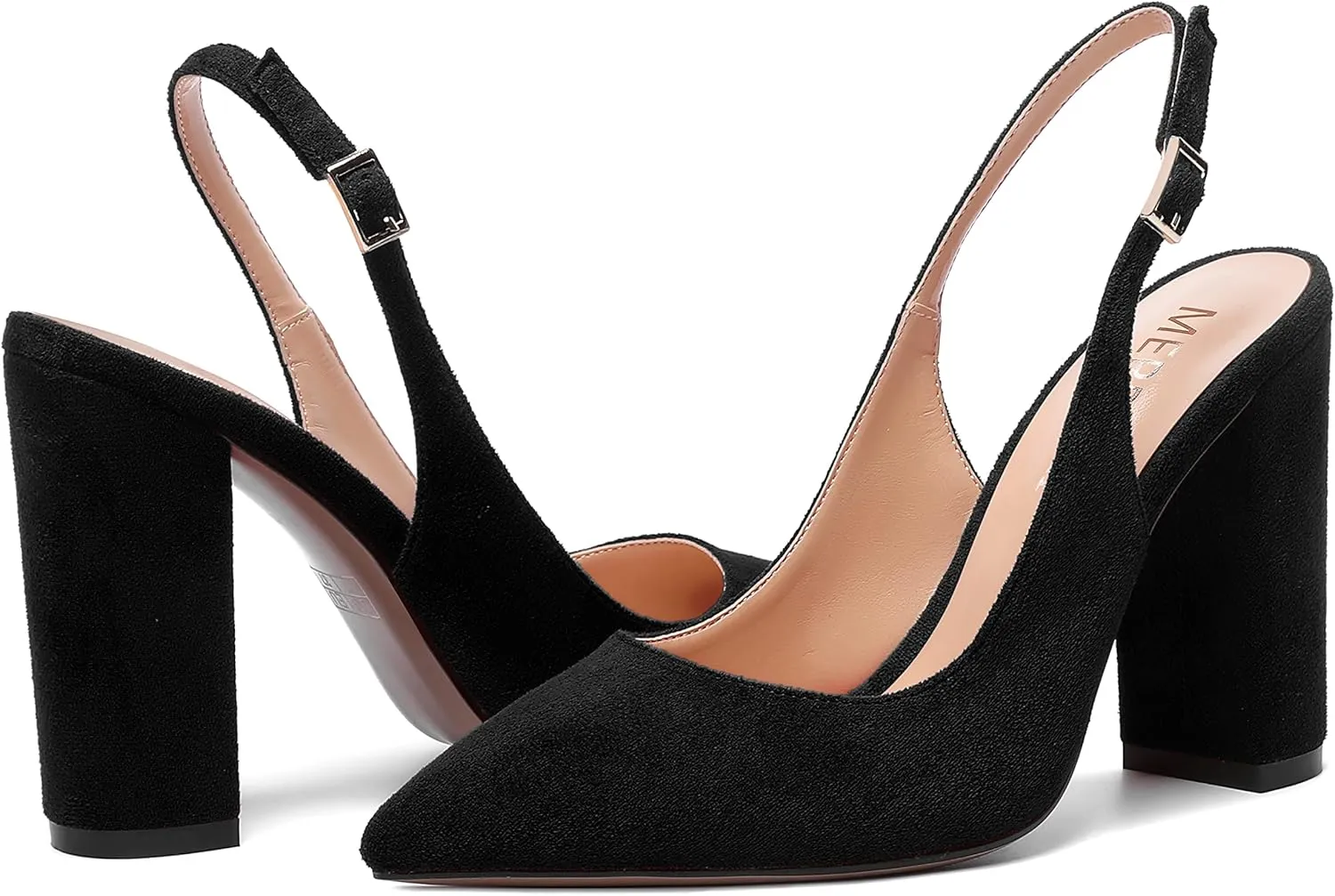 MERRORI Womens Slip On Block Elegant Suede Pointed Toe Bridal Dress Chunky High Heel Pumps Shoes 4 Inch