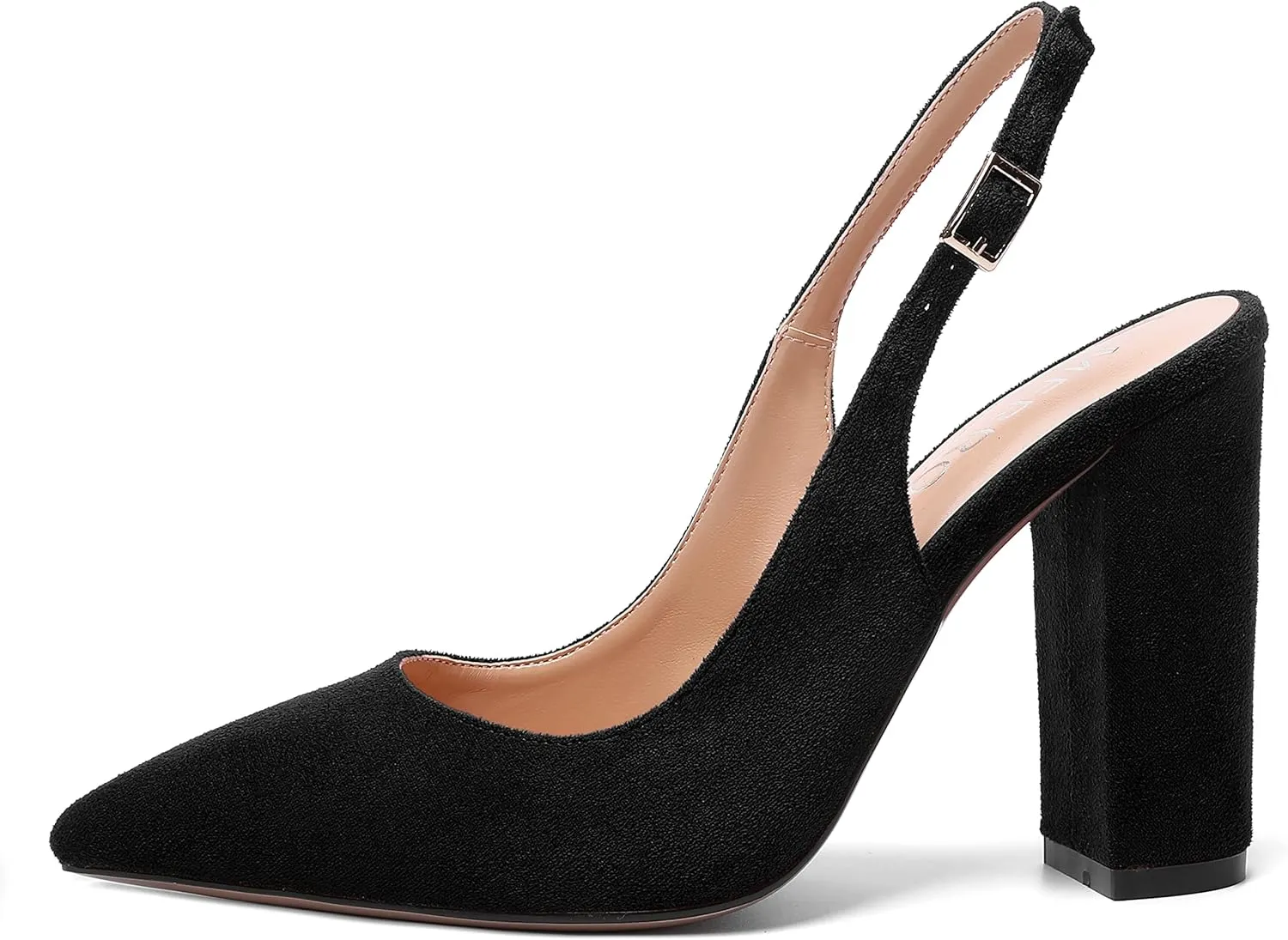 MERRORI Womens Slip On Block Elegant Suede Pointed Toe Bridal Dress Chunky High Heel Pumps Shoes 4 Inch