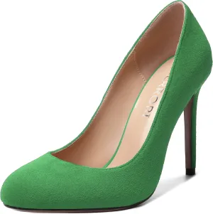 MERRORI Womens Slip On Classic Platform Round Toe Elegent Party Suede Stiletto High Heel Pumps Shoes 4 Inch