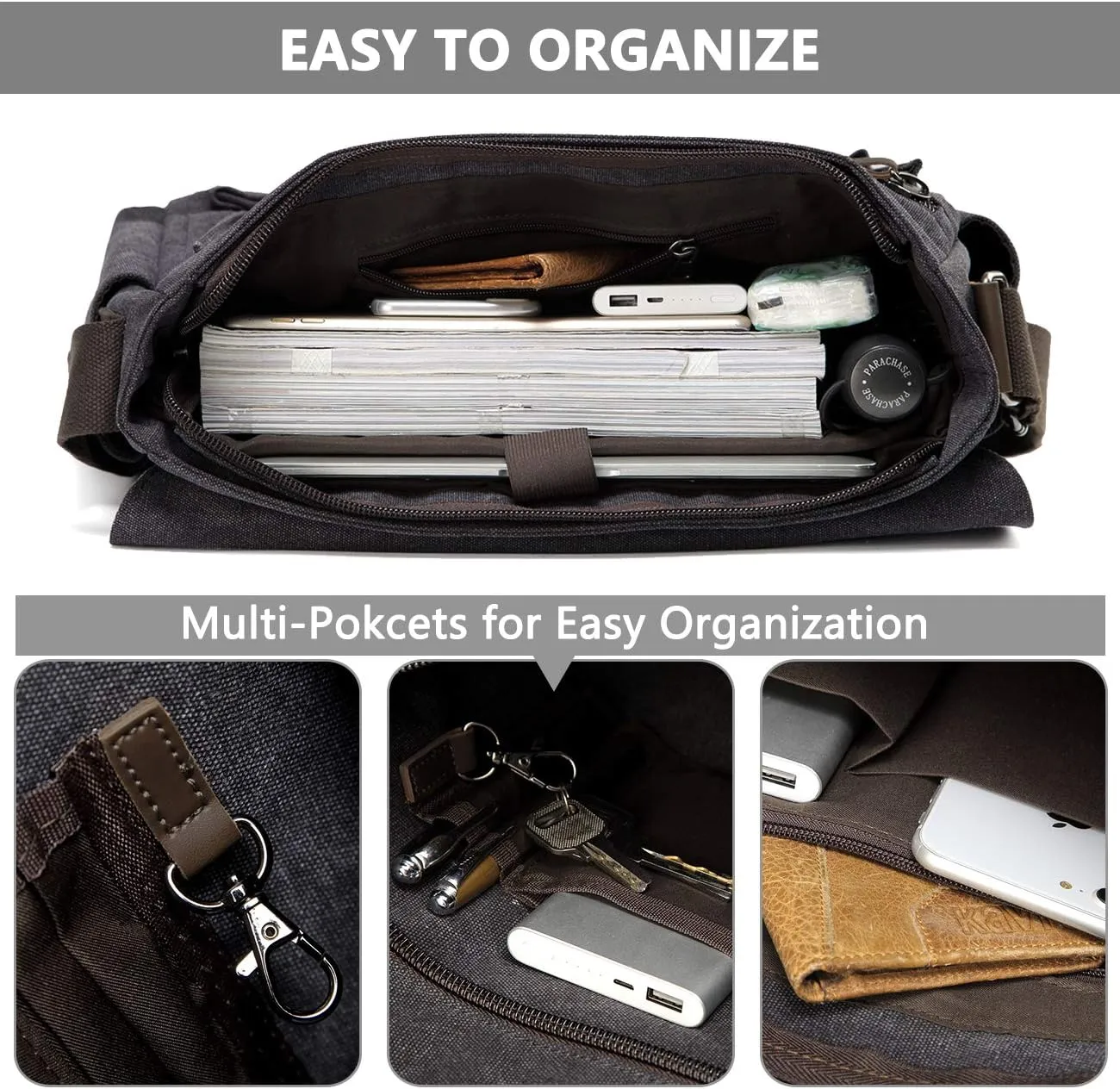 Messenger Bag for Men,VASCHY Vintage Water Resistant Canvas Satchel 14 15.6 17inch Laptop Briefcase