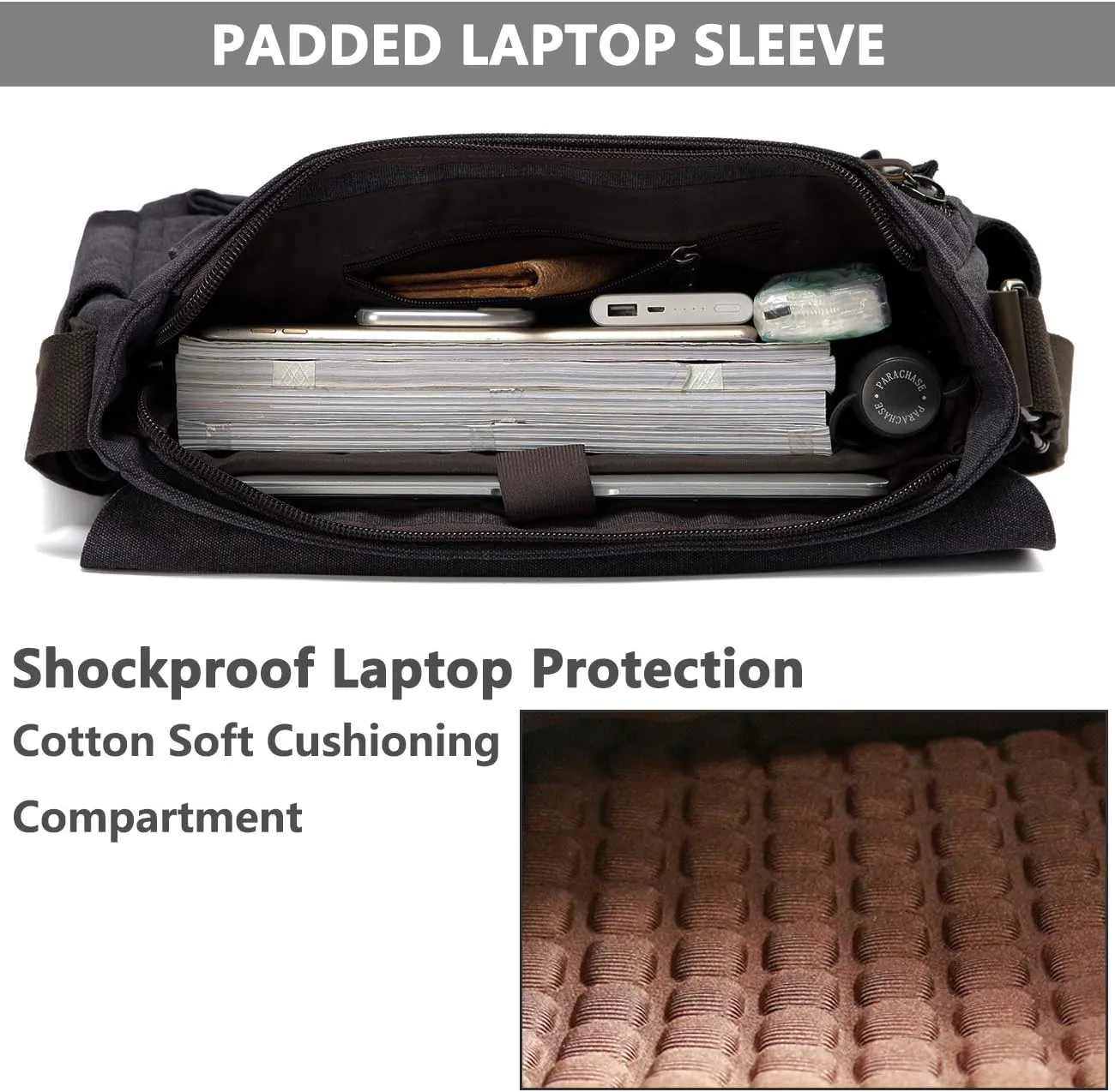 Messenger Bag for Men,VASCHY Vintage Water Resistant Canvas Satchel 14 15.6 17inch Laptop Briefcase