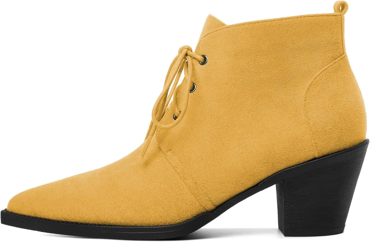 Mettesally Womens Lace Up Ankle Boots Pointed Toe Mid Chunky Heels Slip On Winter Short Booties Shoes