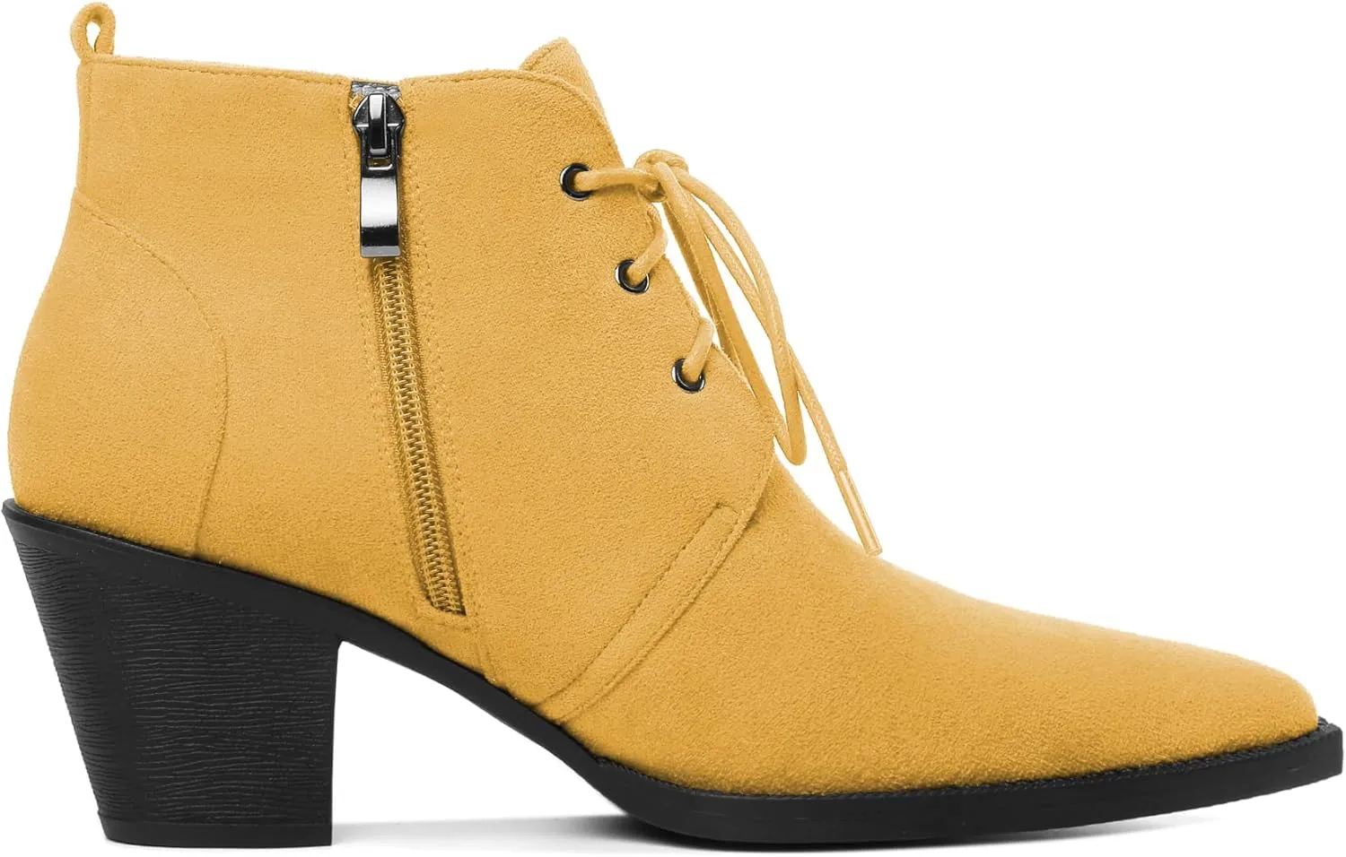 Mettesally Womens Lace Up Ankle Boots Pointed Toe Mid Chunky Heels Slip On Winter Short Booties Shoes