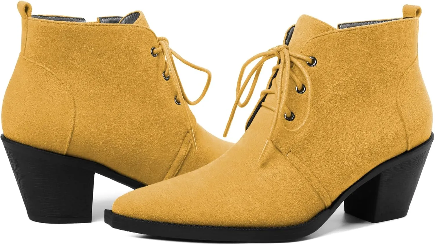 Mettesally Womens Lace Up Ankle Boots Pointed Toe Mid Chunky Heels Slip On Winter Short Booties Shoes