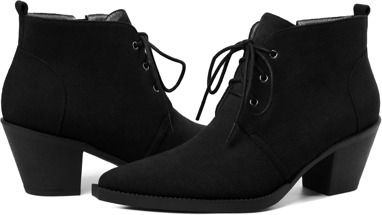 Mettesally Womens Lace Up Ankle Boots Pointed Toe Mid Chunky Heels Slip On Winter Short Booties Shoes