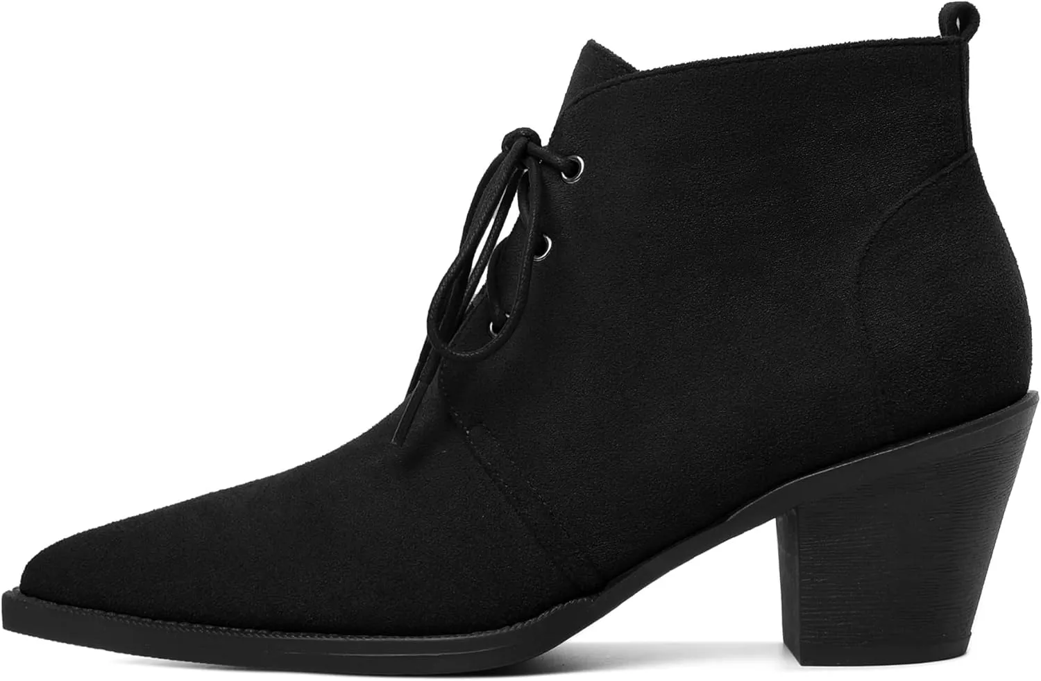 Mettesally Womens Lace Up Ankle Boots Pointed Toe Mid Chunky Heels Slip On Winter Short Booties Shoes