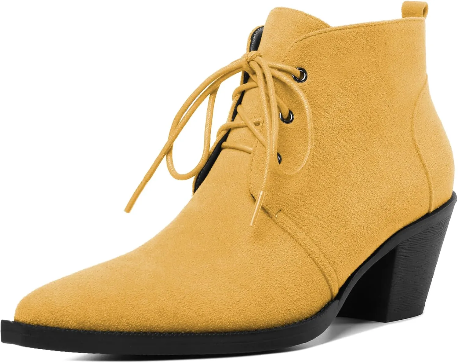Mettesally Womens Lace Up Ankle Boots Pointed Toe Mid Chunky Heels Slip On Winter Short Booties Shoes