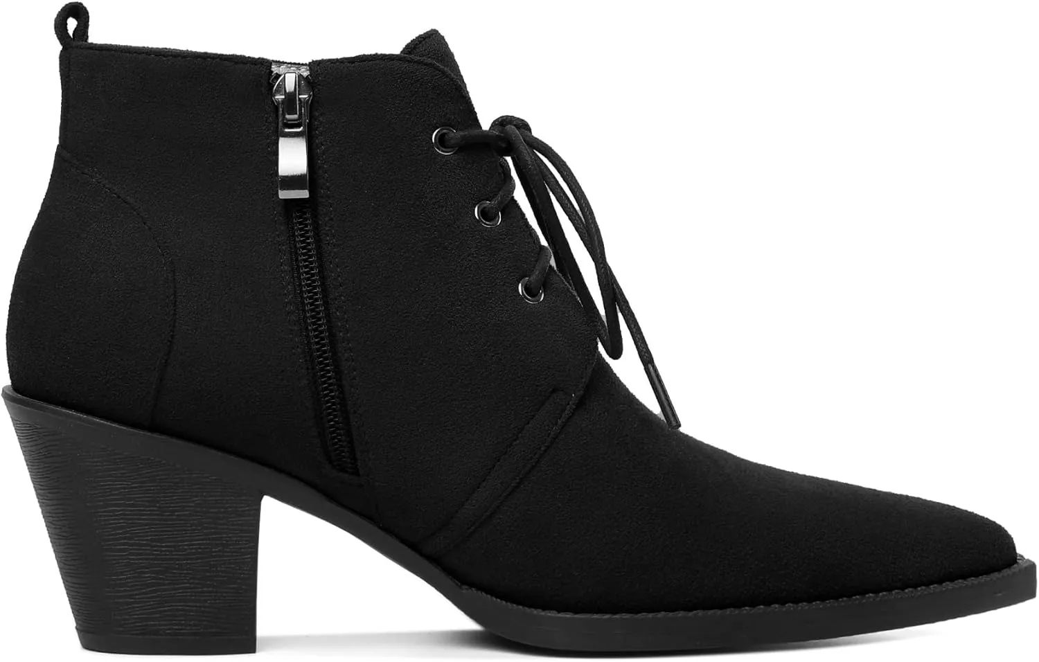 Mettesally Womens Lace Up Ankle Boots Pointed Toe Mid Chunky Heels Slip On Winter Short Booties Shoes