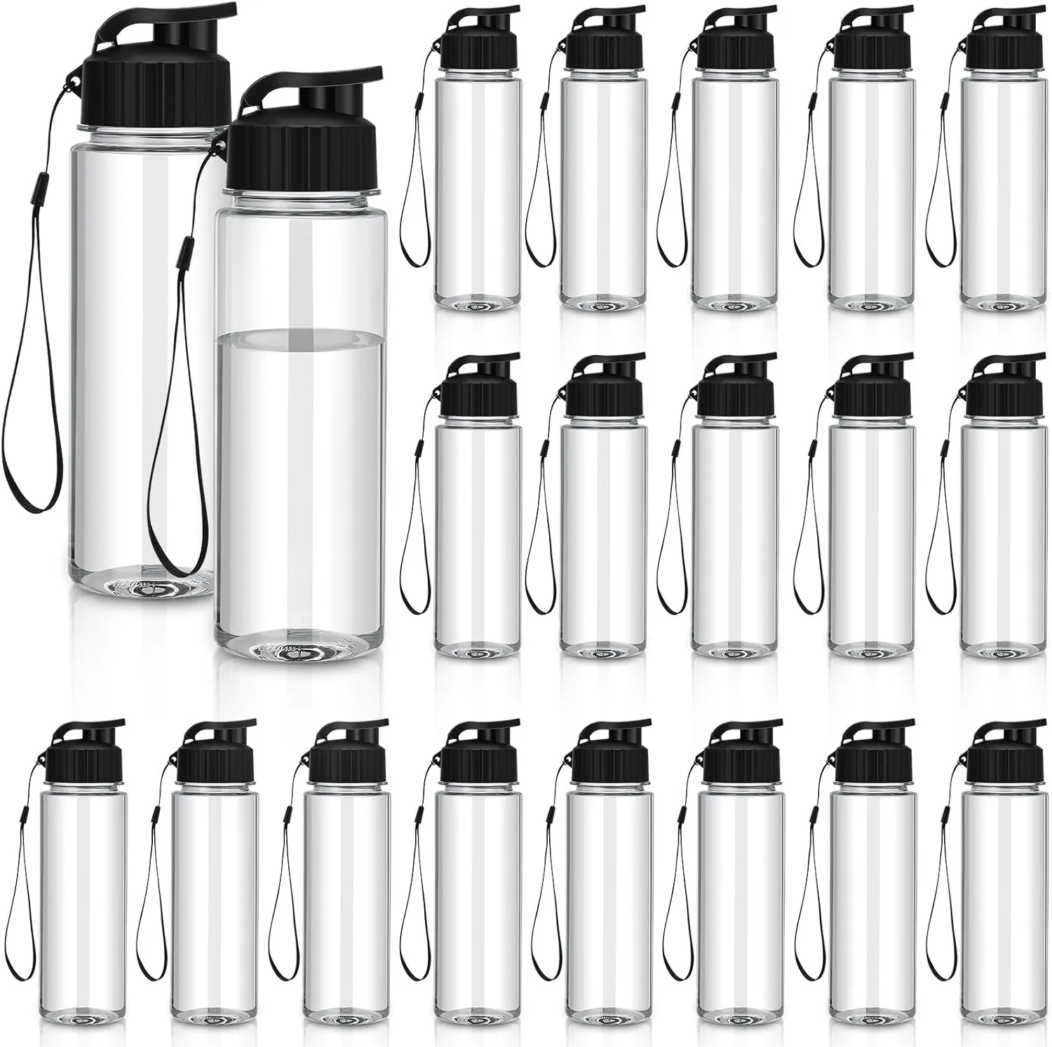 Mifoci 20 Pieces Water Bottle Bulk 17 oz Plastic Water Bottles Bulk Gym Sports Adults Reusable Large Bottles with Leak Proof Flip Top for Party Outdoor(Black)