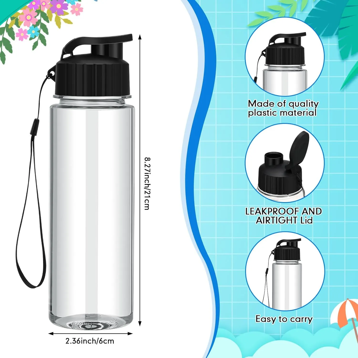 Mifoci 20 Pieces Water Bottle Bulk 17 oz Plastic Water Bottles Bulk Gym Sports Adults Reusable Large Bottles with Leak Proof Flip Top for Party Outdoor(Black)