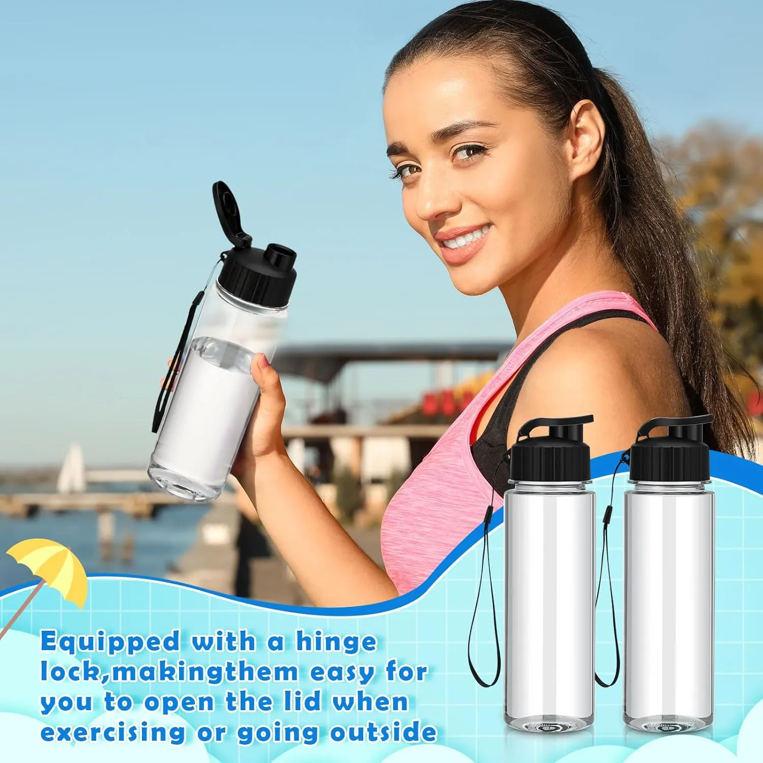 Mifoci 20 Pieces Water Bottle Bulk 17 oz Plastic Water Bottles Bulk Gym Sports Adults Reusable Large Bottles with Leak Proof Flip Top for Party Outdoor(Black)