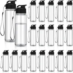 Mifoci 20 Pieces Water Bottle Bulk 17 oz Plastic Water Bottles Bulk Gym Sports Adults Reusable Large Bottles with Leak Proof Flip Top for Party Outdoor(Black)