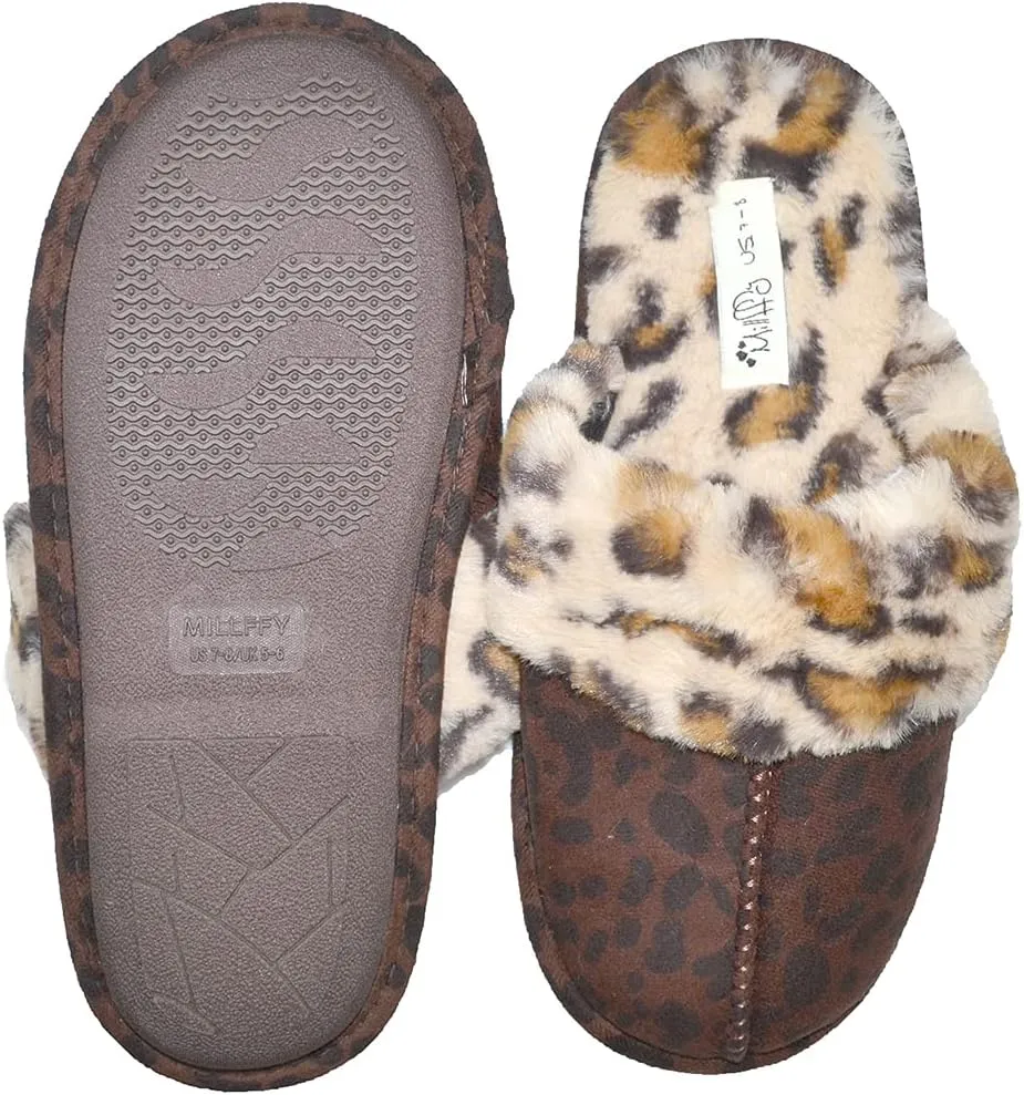 Millffy Women's Comfy Faux Fur Lining Clog Scuff House Shoes Memory Foam Slip on Anti-Skid Sole