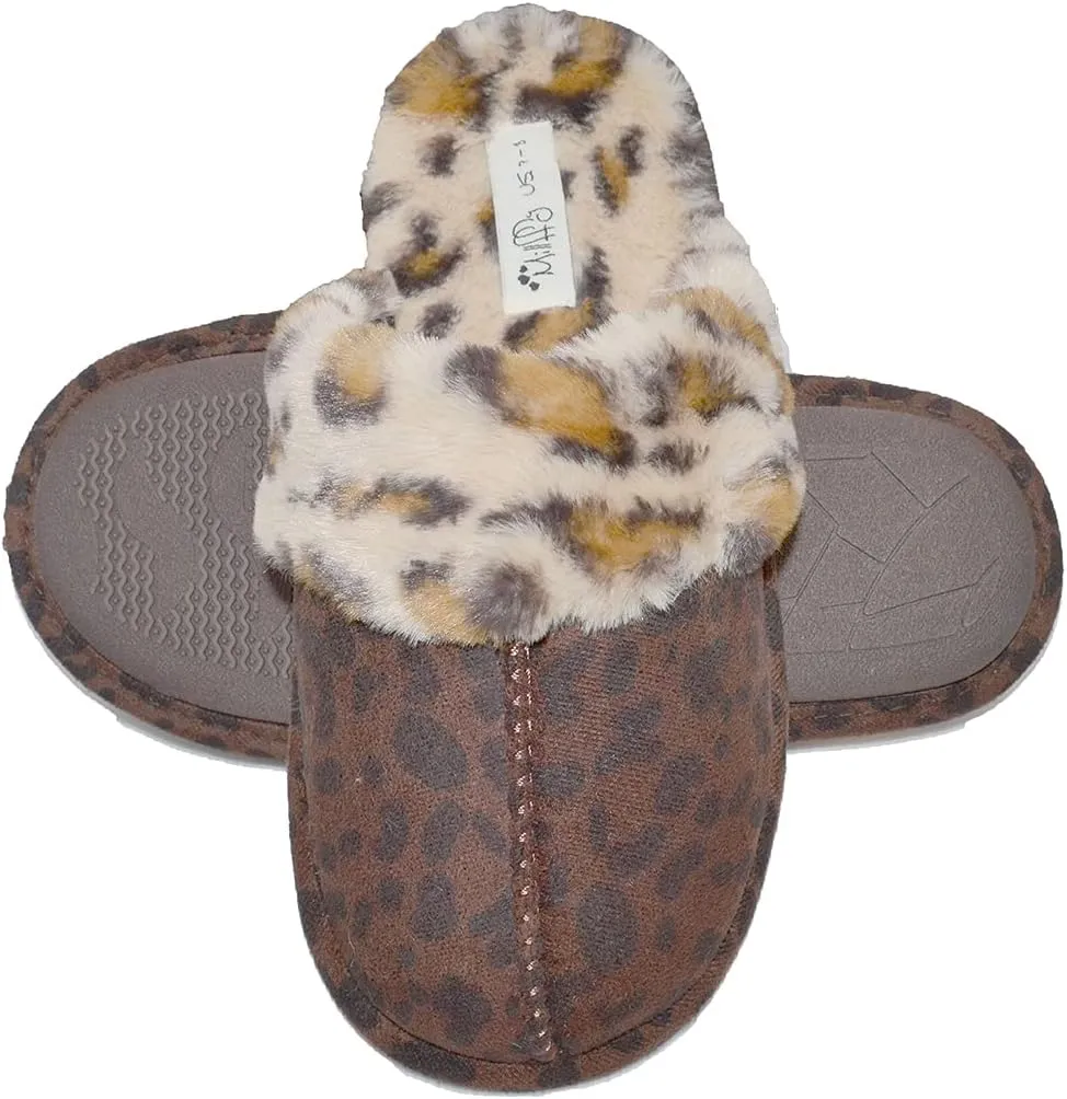 Millffy Women's Comfy Faux Fur Lining Clog Scuff House Shoes Memory Foam Slip on Anti-Skid Sole