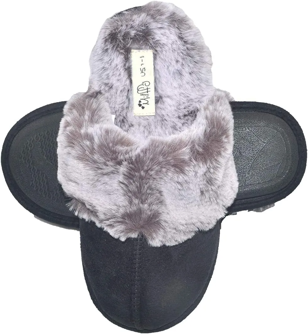 Millffy Women's Comfy Faux Fur Lining Clog Scuff House Shoes Memory Foam Slip on Anti-Skid Sole