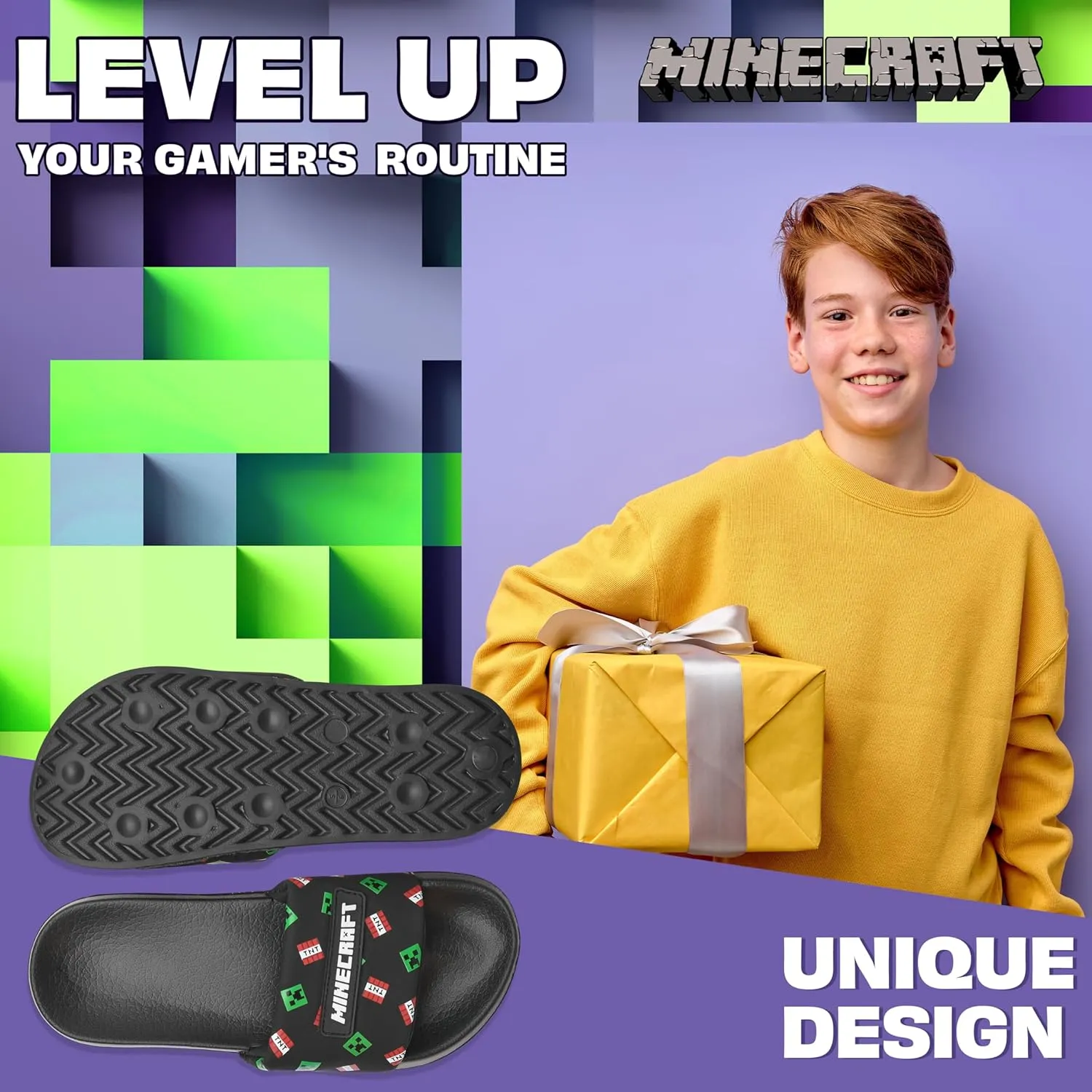 Minecraft Boys Sliders or Flip Flops for Beach and Pool - Boys Gifts