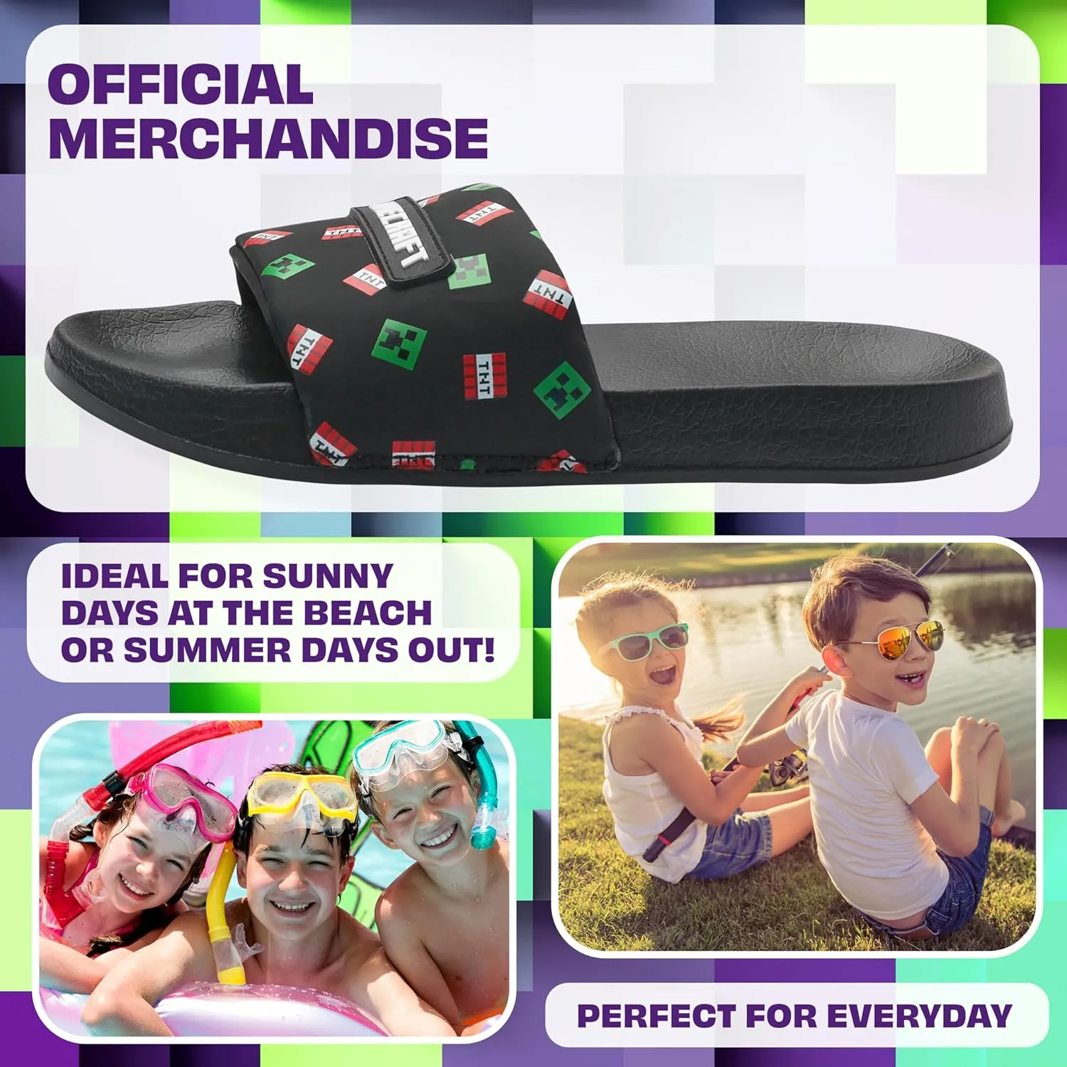 Minecraft Boys Sliders or Flip Flops for Beach and Pool - Boys Gifts