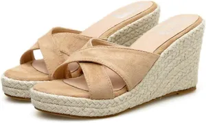 MIOKE Women's Espadrille Wedge Sandals Crisscross Open Toe Suede Slip On Casual Chunky Platform Sandal