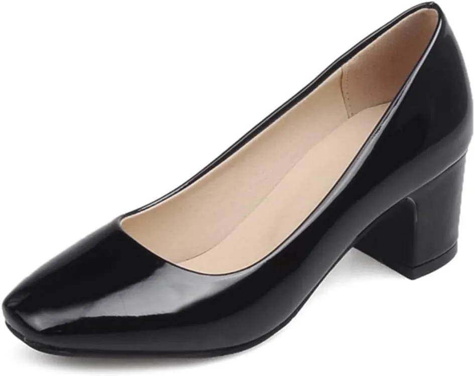 MIOKE Women's Square Toe Slip-On Pump Loafers Bow Tie Comfy Chunky Mid Heel Casual Work Office Dress Shoes