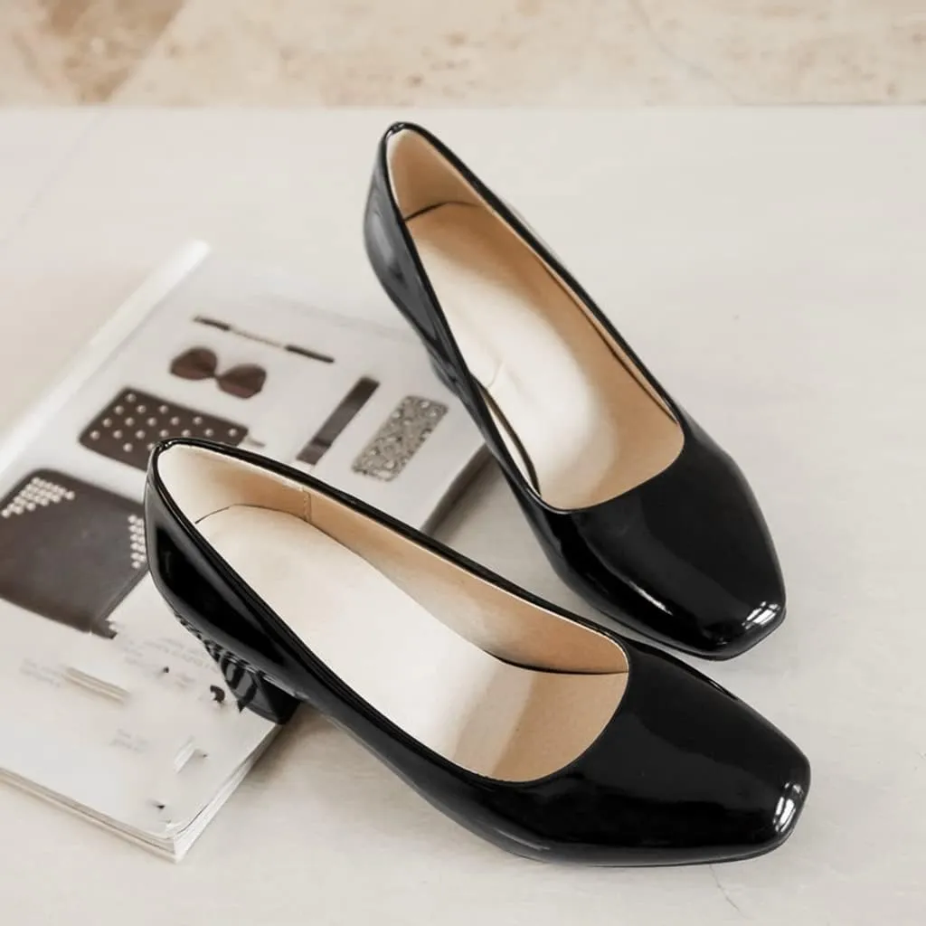 MIOKE Women's Square Toe Slip-On Pump Loafers Bow Tie Comfy Chunky Mid Heel Casual Work Office Dress Shoes