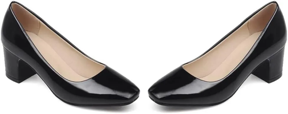 MIOKE Women's Square Toe Slip-On Pump Loafers Bow Tie Comfy Chunky Mid Heel Casual Work Office Dress Shoes