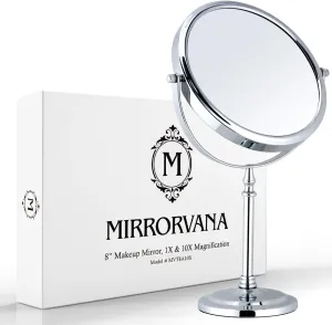 MIRRORVANA Large Double Sided 10X and 1X Magnifying Makeup Mirror with Stand in Gift Box, 15” Tall and 8” Wide