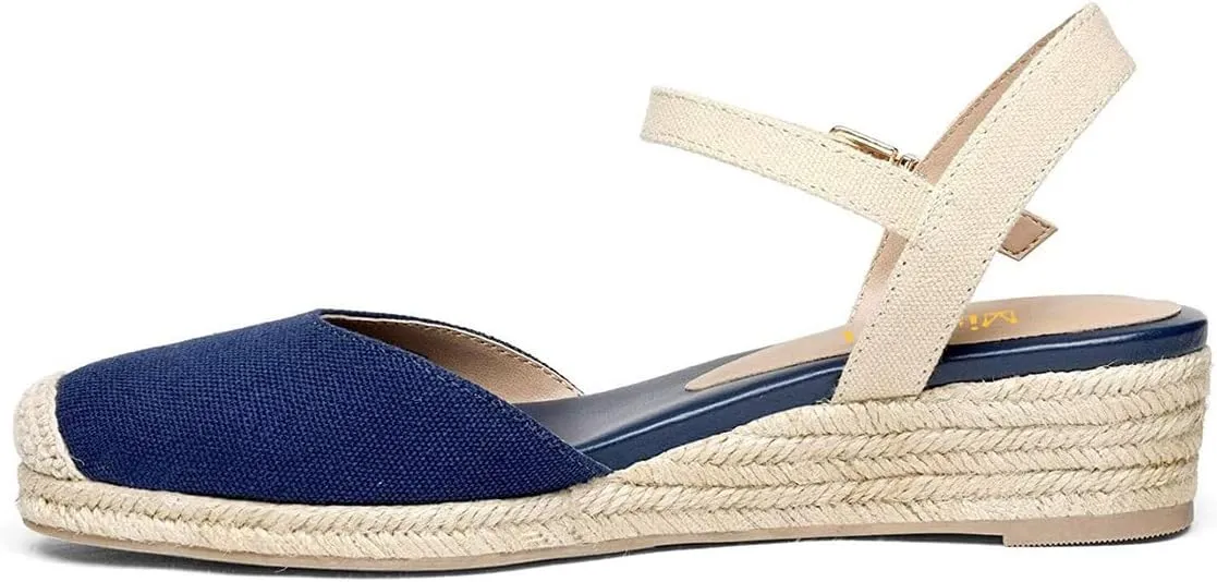 miss left Women Platform Closed Rounded Toe Espadrille Sandal Ankle Strap Mid Heeled Wedges Summer Holidays Dress Shoes Size 4-16 US