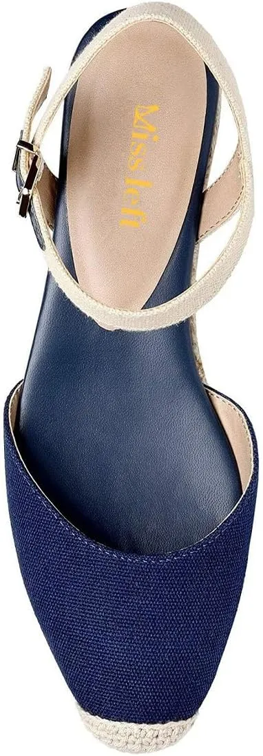 miss left Women Platform Closed Rounded Toe Espadrille Sandal Ankle Strap Mid Heeled Wedges Summer Holidays Dress Shoes Size 4-16 US