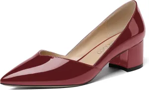 MODENCOCO Women's Patent Slip On Pointed Toe Cut Out Chunky Low Heel Pumps Shoes 2 Inch