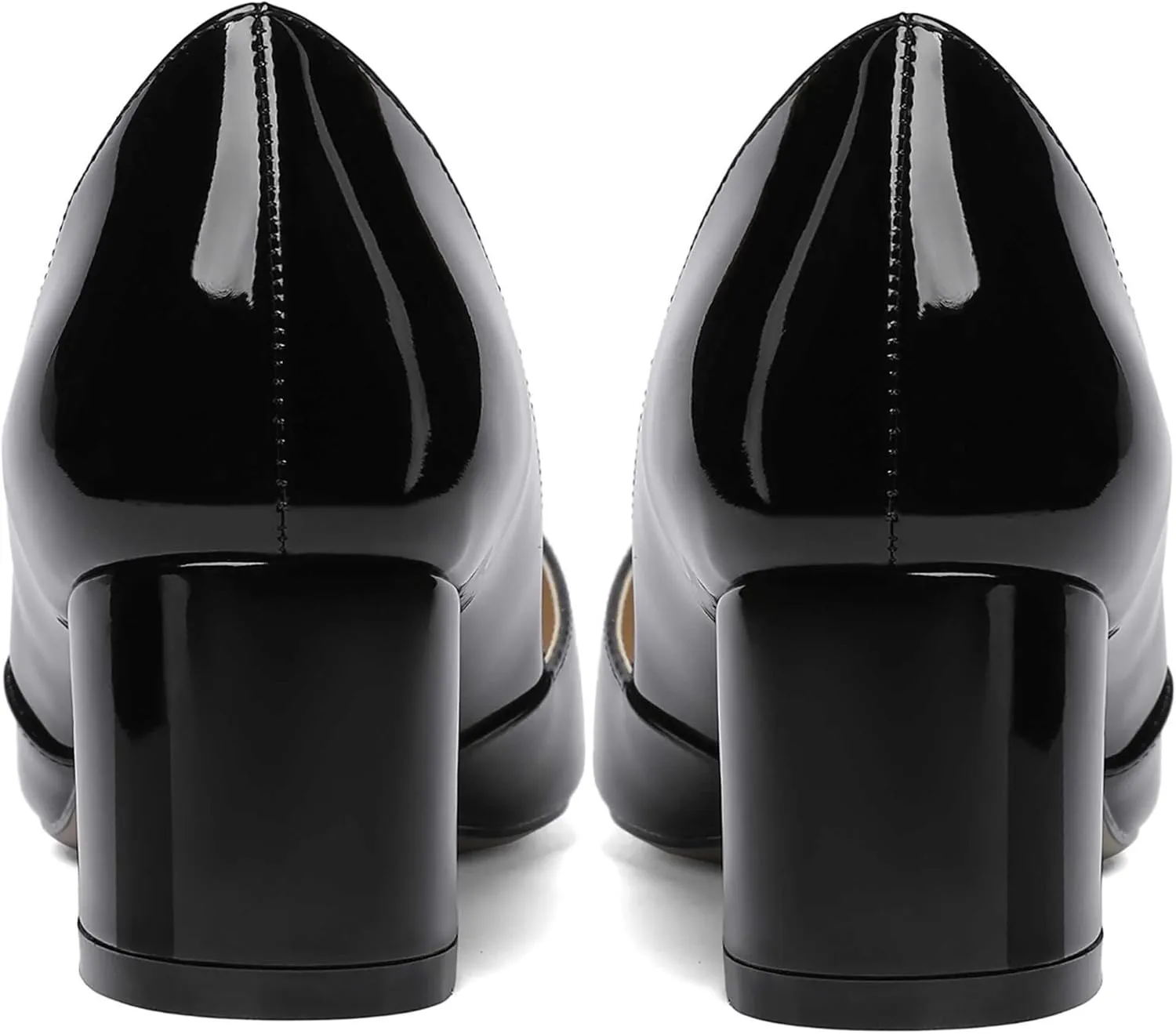 MODENCOCO Women's Patent Slip On Pointed Toe Cut Out Chunky Low Heel Pumps Shoes 2 Inch
