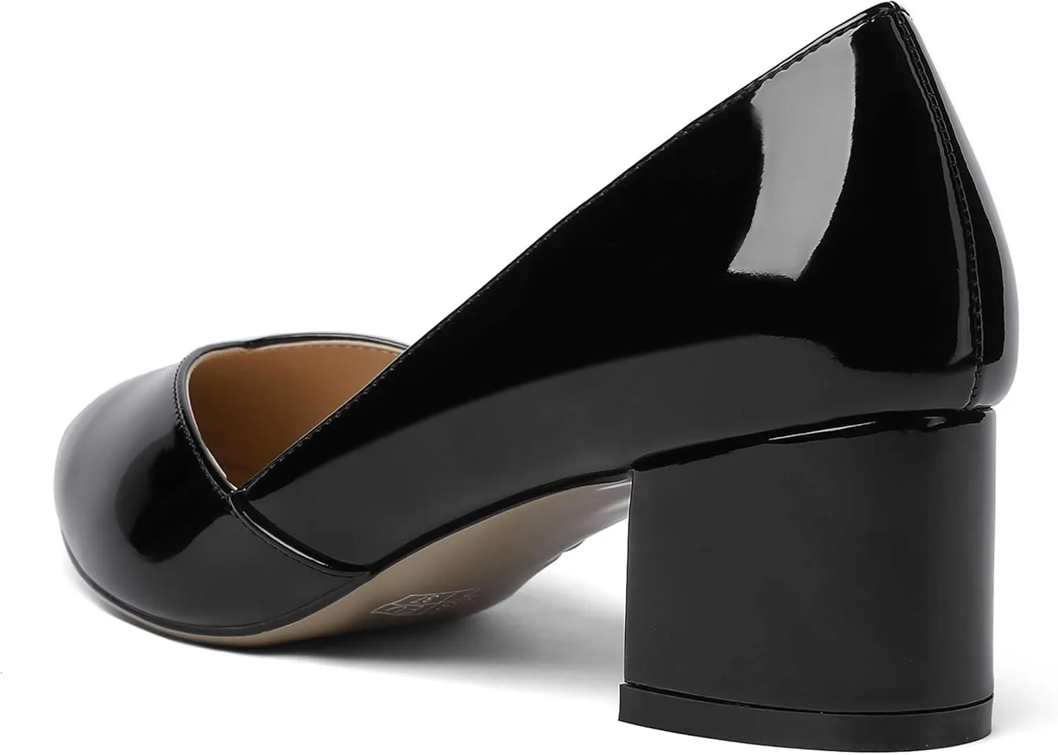 MODENCOCO Women's Patent Slip On Pointed Toe Cut Out Chunky Low Heel Pumps Shoes 2 Inch