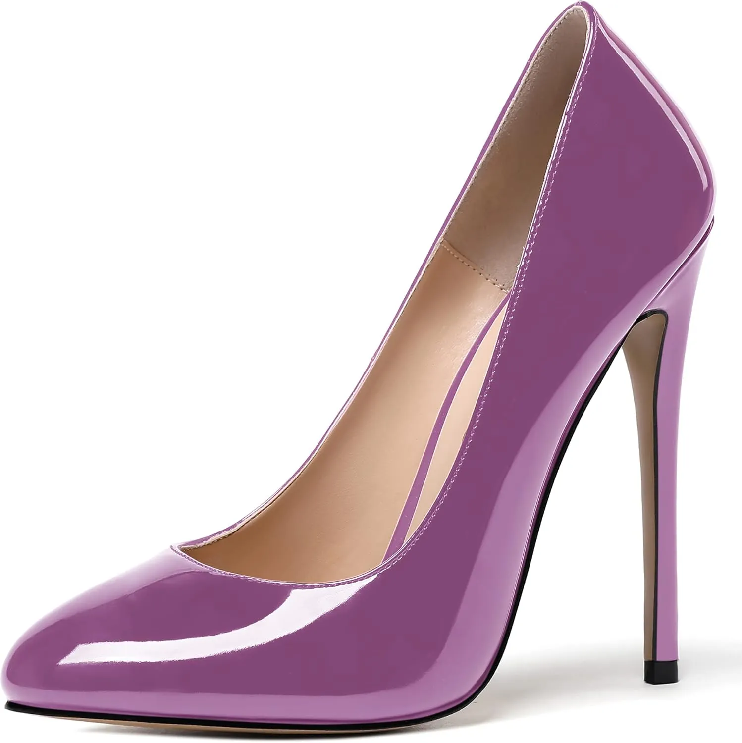 MODENCOCO Women's Slip On Patent Round Toe Stiletto High Heel Pumps Shoes 4.5 Inch