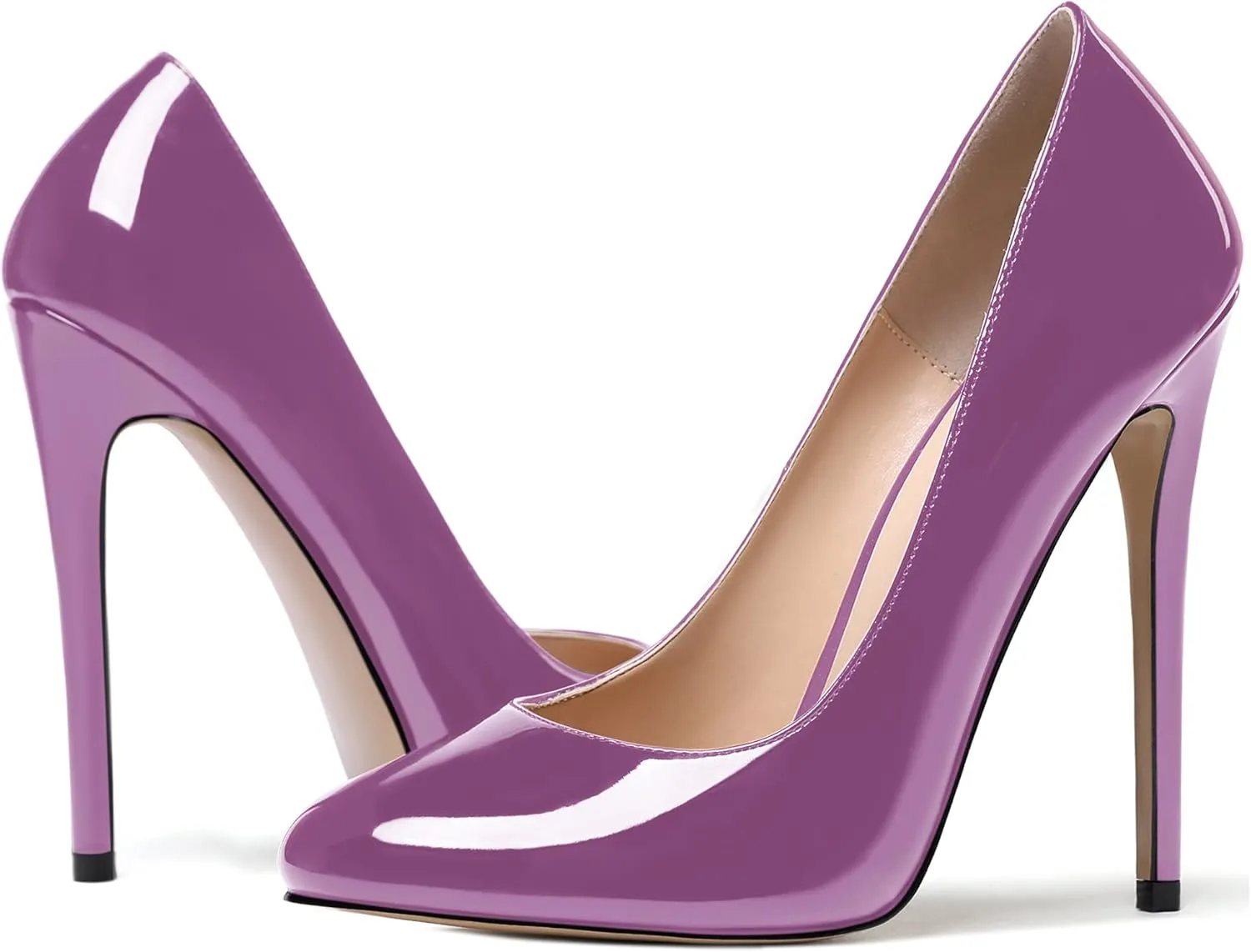 MODENCOCO Women's Slip On Patent Round Toe Stiletto High Heel Pumps Shoes 4.5 Inch