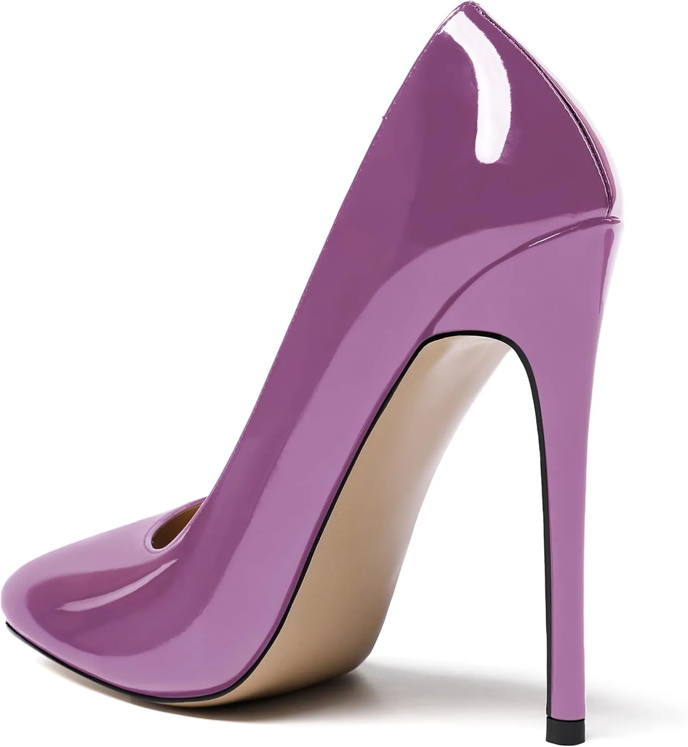 MODENCOCO Women's Slip On Patent Round Toe Stiletto High Heel Pumps Shoes 4.5 Inch