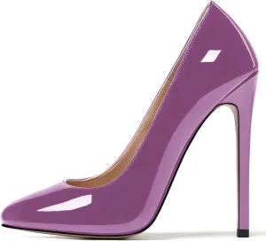 MODENCOCO Women's Slip On Patent Round Toe Stiletto High Heel Pumps Shoes 4.5 Inch