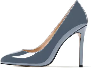 MODENCOCO Women's Slip On Round Toe Patent Solid Stiletto High Heel Pumps Shoes 4 Inch