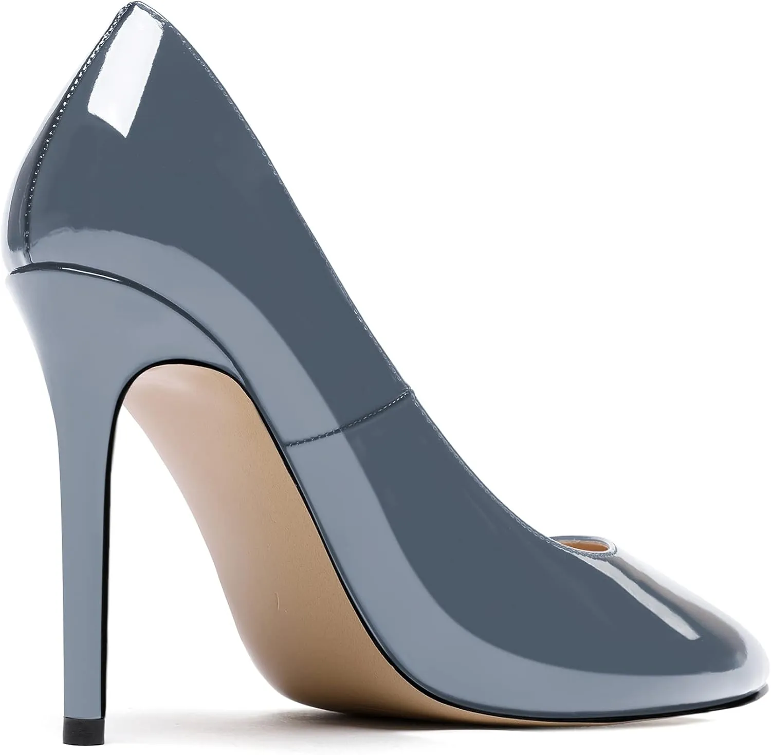 MODENCOCO Women's Slip On Round Toe Patent Solid Stiletto High Heel Pumps Shoes 4 Inch