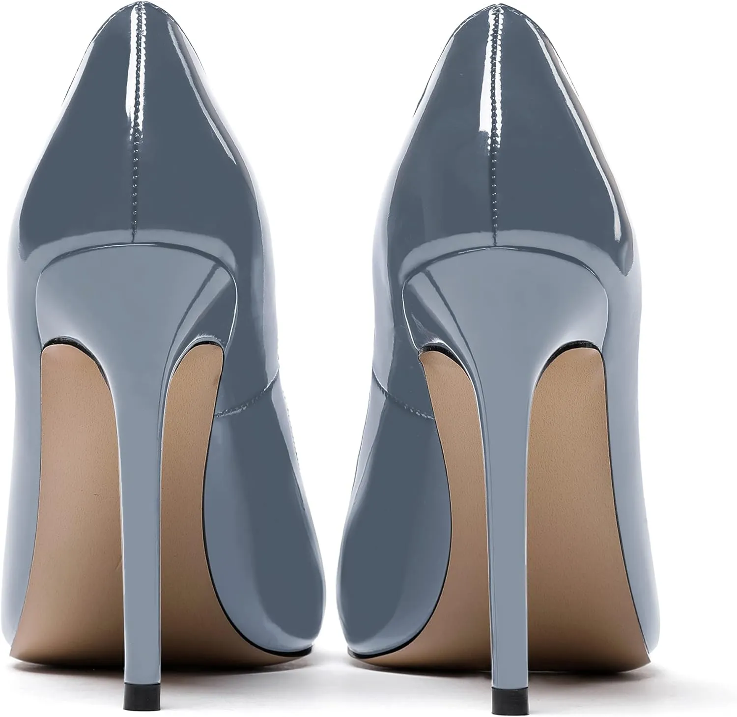 MODENCOCO Women's Slip On Round Toe Patent Solid Stiletto High Heel Pumps Shoes 4 Inch