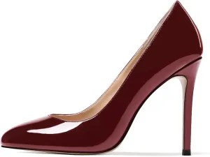 MODENCOCO Women's Slip On Round Toe Patent Solid Stiletto High Heel Pumps Shoes 4 Inch