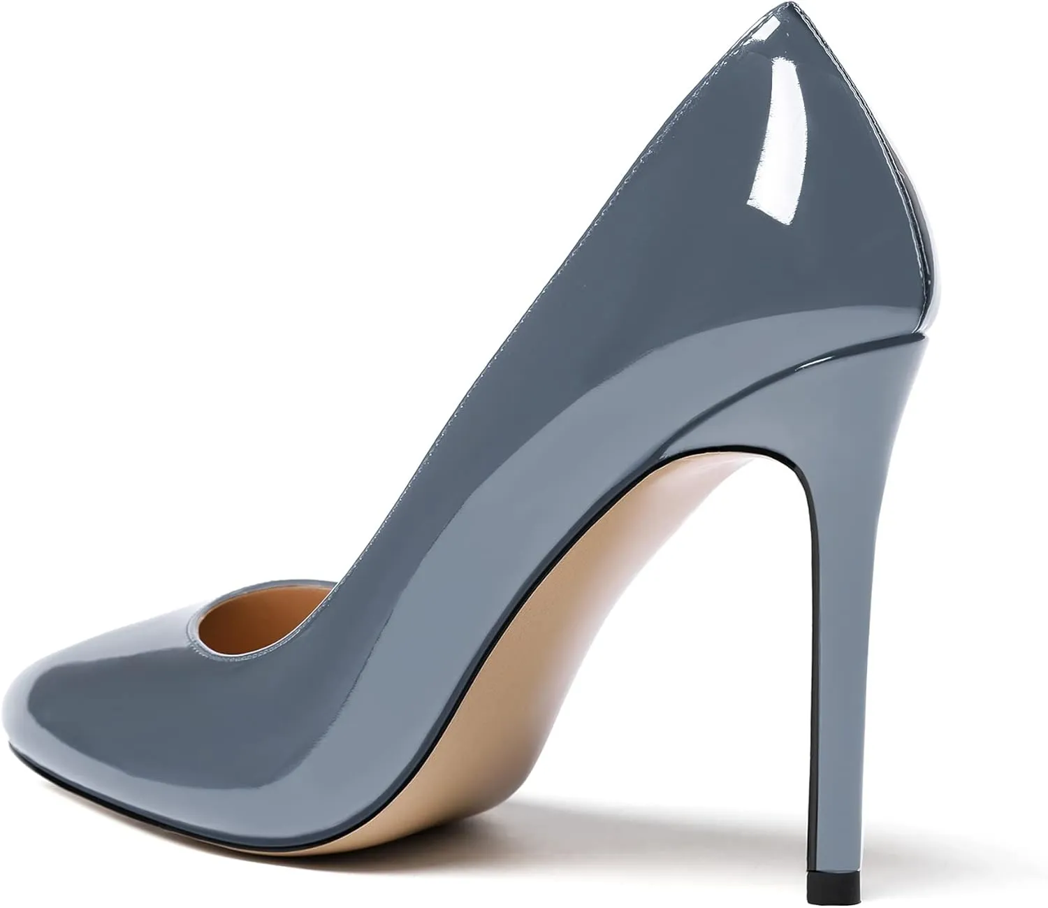 MODENCOCO Women's Slip On Round Toe Patent Solid Stiletto High Heel Pumps Shoes 4 Inch