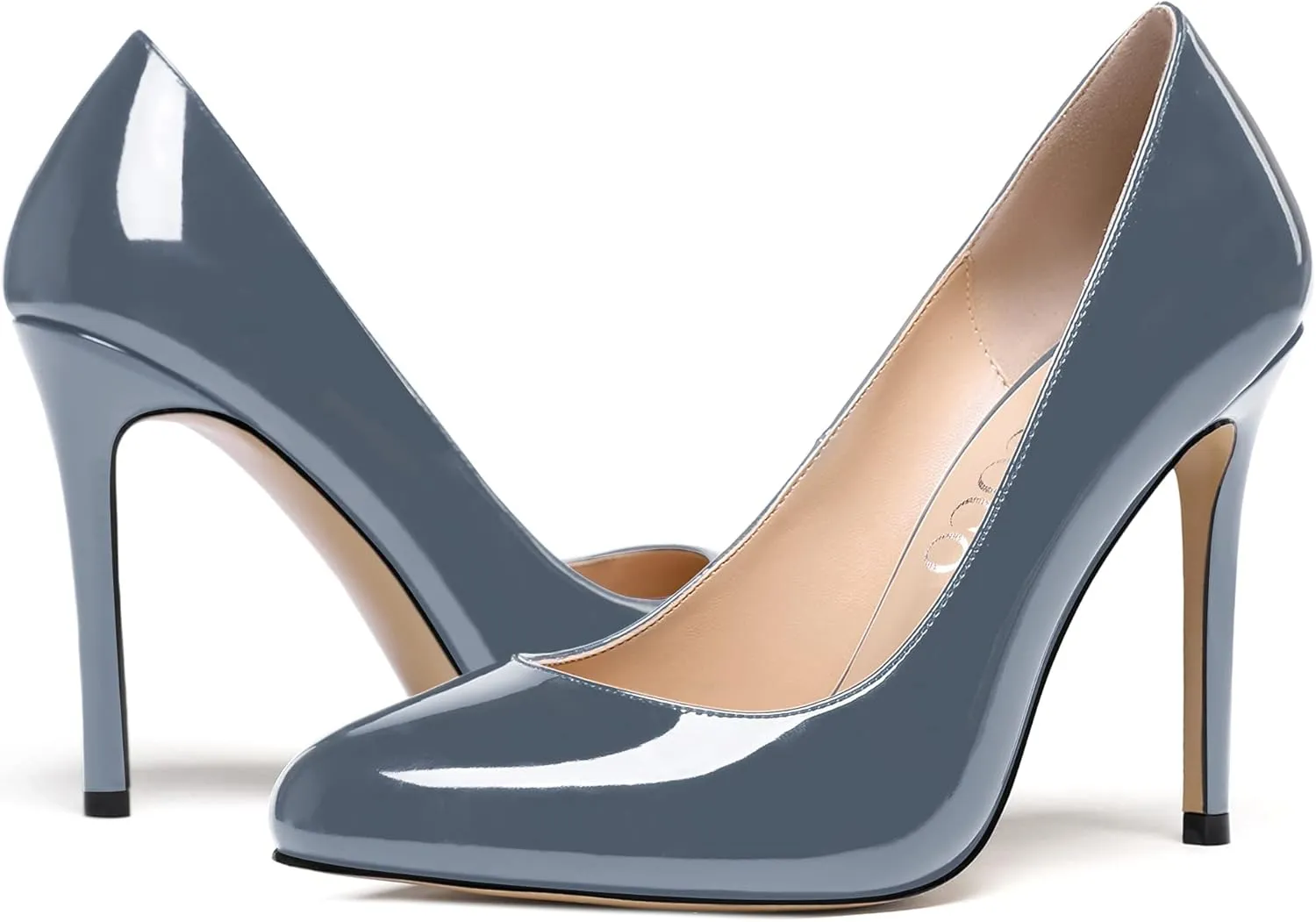 MODENCOCO Women's Slip On Round Toe Patent Solid Stiletto High Heel Pumps Shoes 4 Inch
