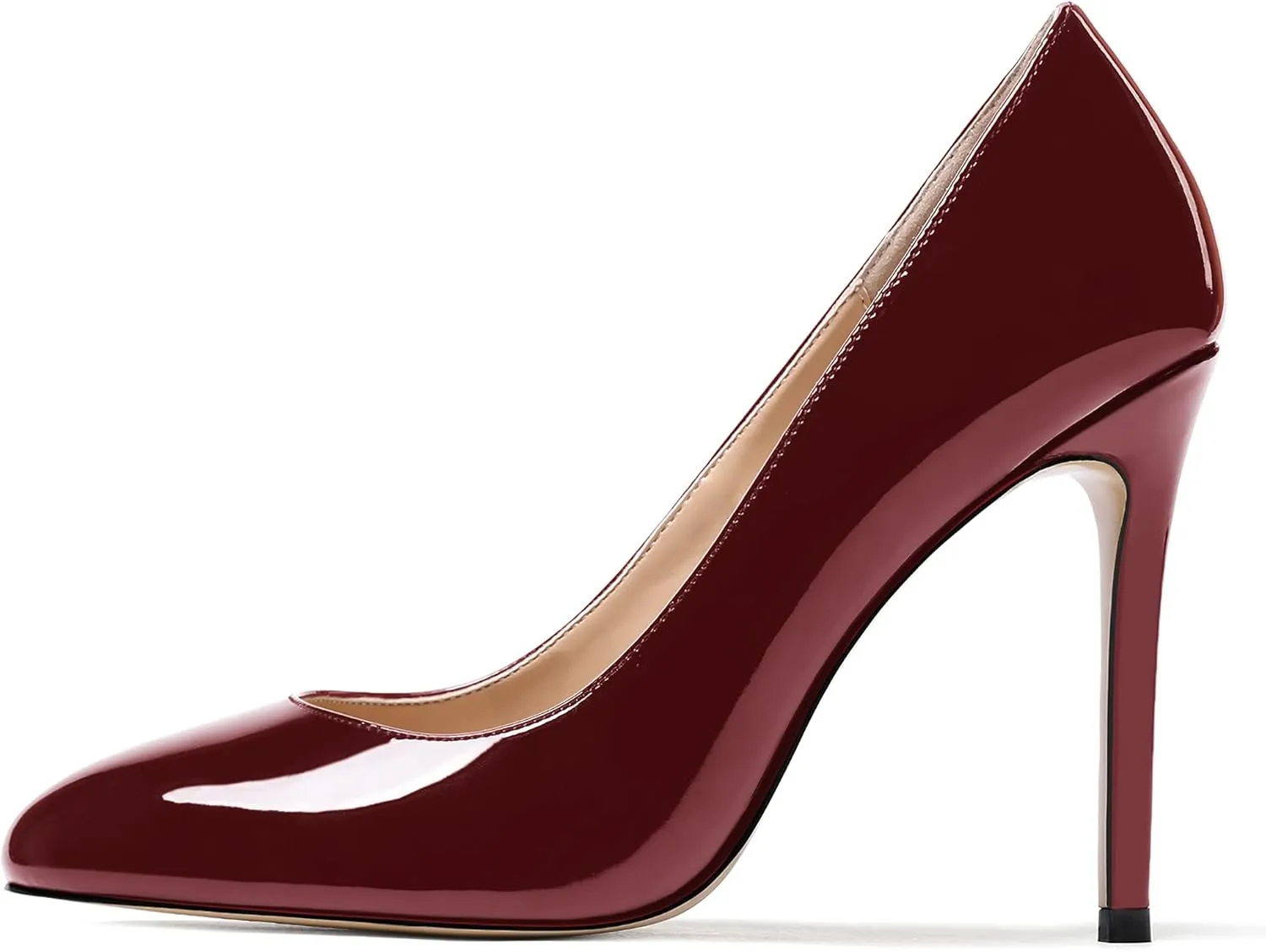 MODENCOCO Women's Slip On Round Toe Patent Solid Stiletto High Heel Pumps Shoes 4 Inch