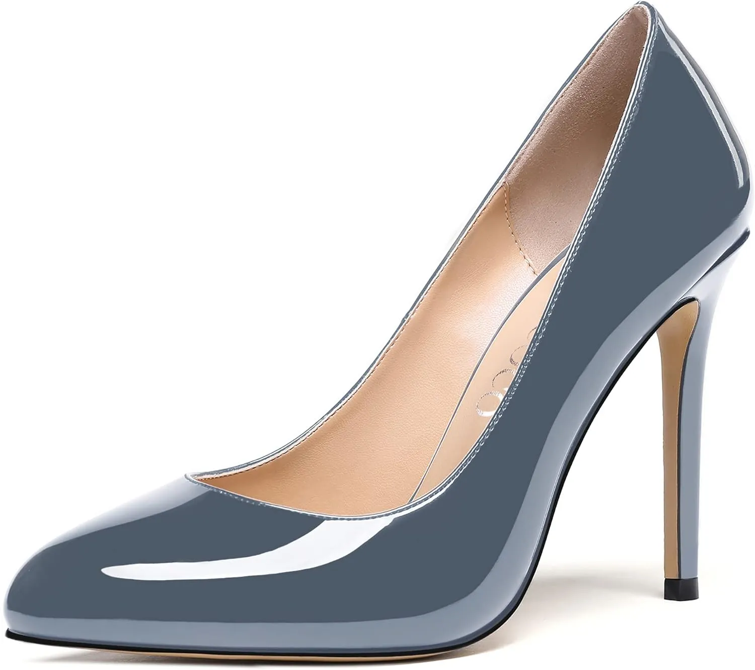 MODENCOCO Women's Slip On Round Toe Patent Solid Stiletto High Heel Pumps Shoes 4 Inch