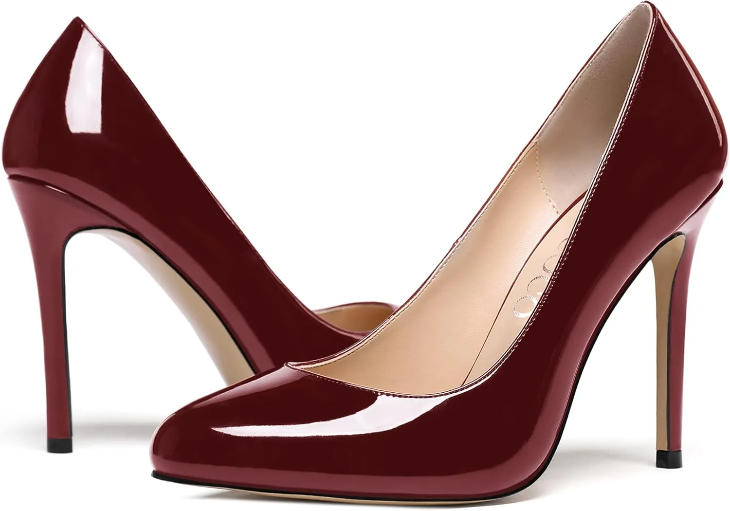 MODENCOCO Women's Slip On Round Toe Patent Solid Stiletto High Heel Pumps Shoes 4 Inch