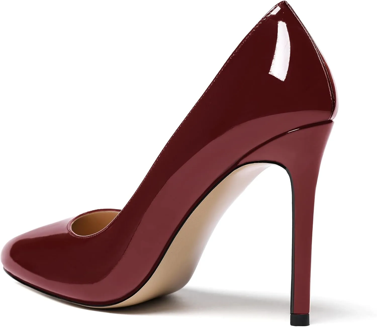 MODENCOCO Women's Slip On Round Toe Patent Solid Stiletto High Heel Pumps Shoes 4 Inch