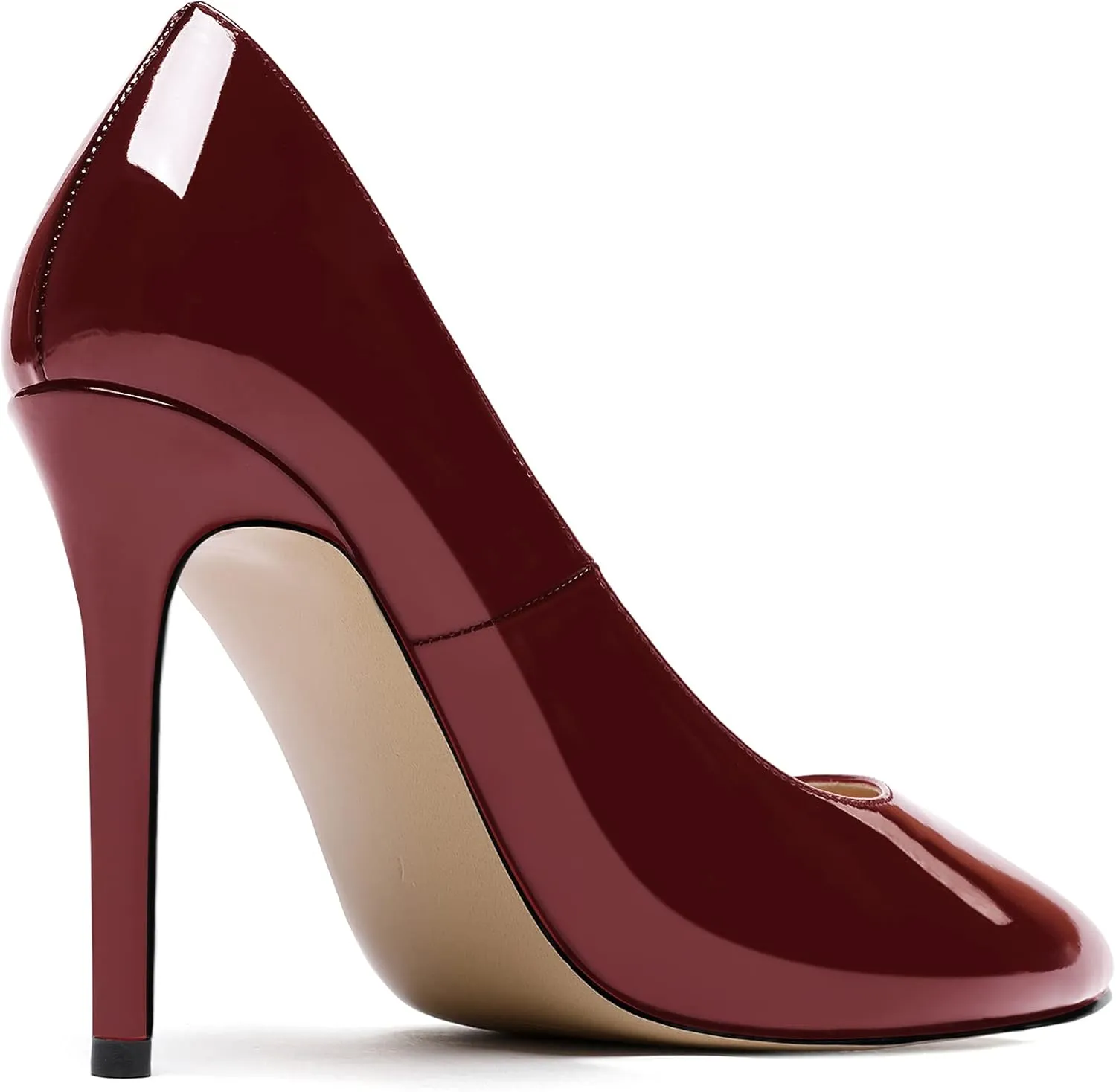 MODENCOCO Women's Slip On Round Toe Patent Solid Stiletto High Heel Pumps Shoes 4 Inch