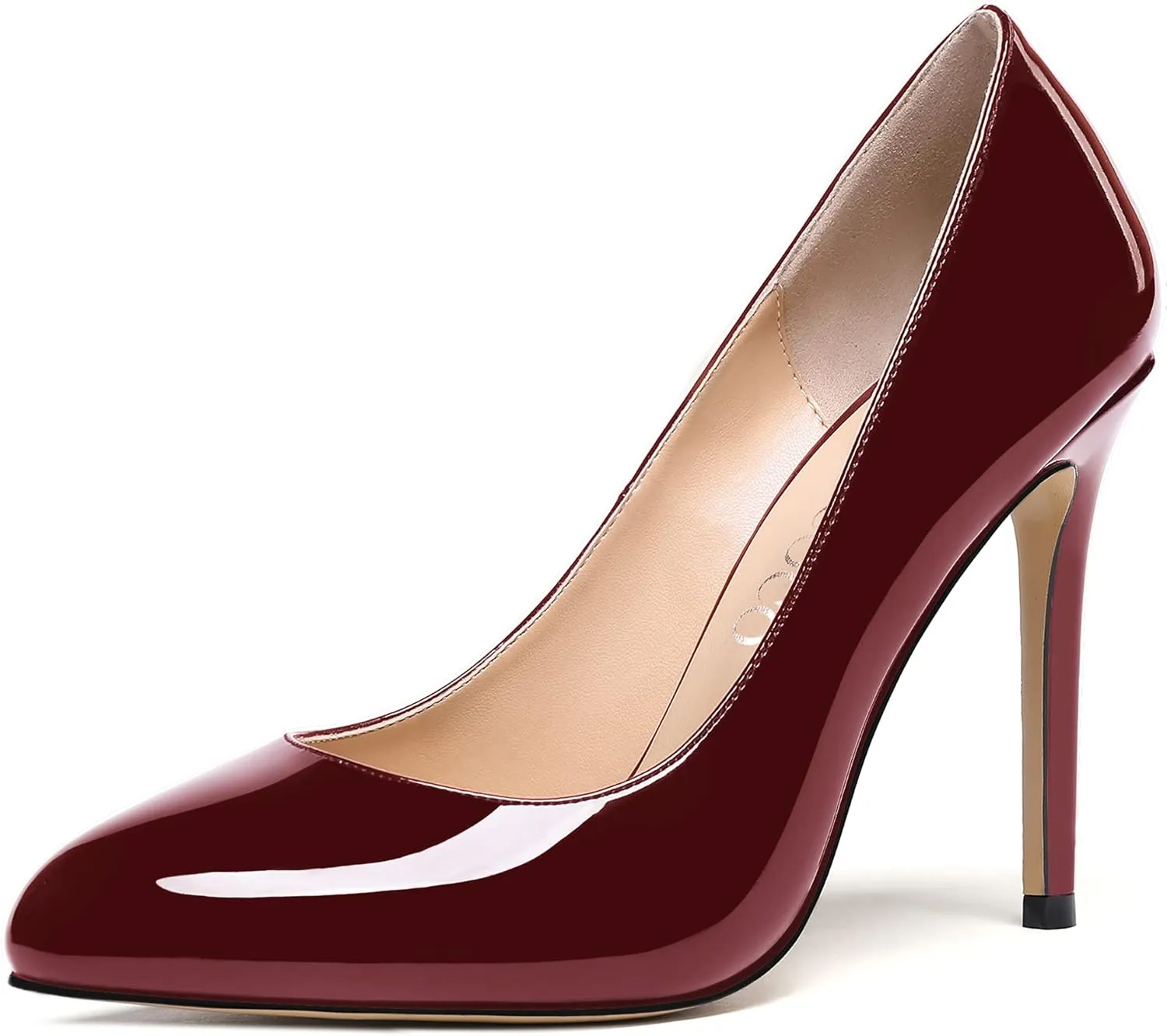 MODENCOCO Women's Slip On Round Toe Patent Solid Stiletto High Heel Pumps Shoes 4 Inch
