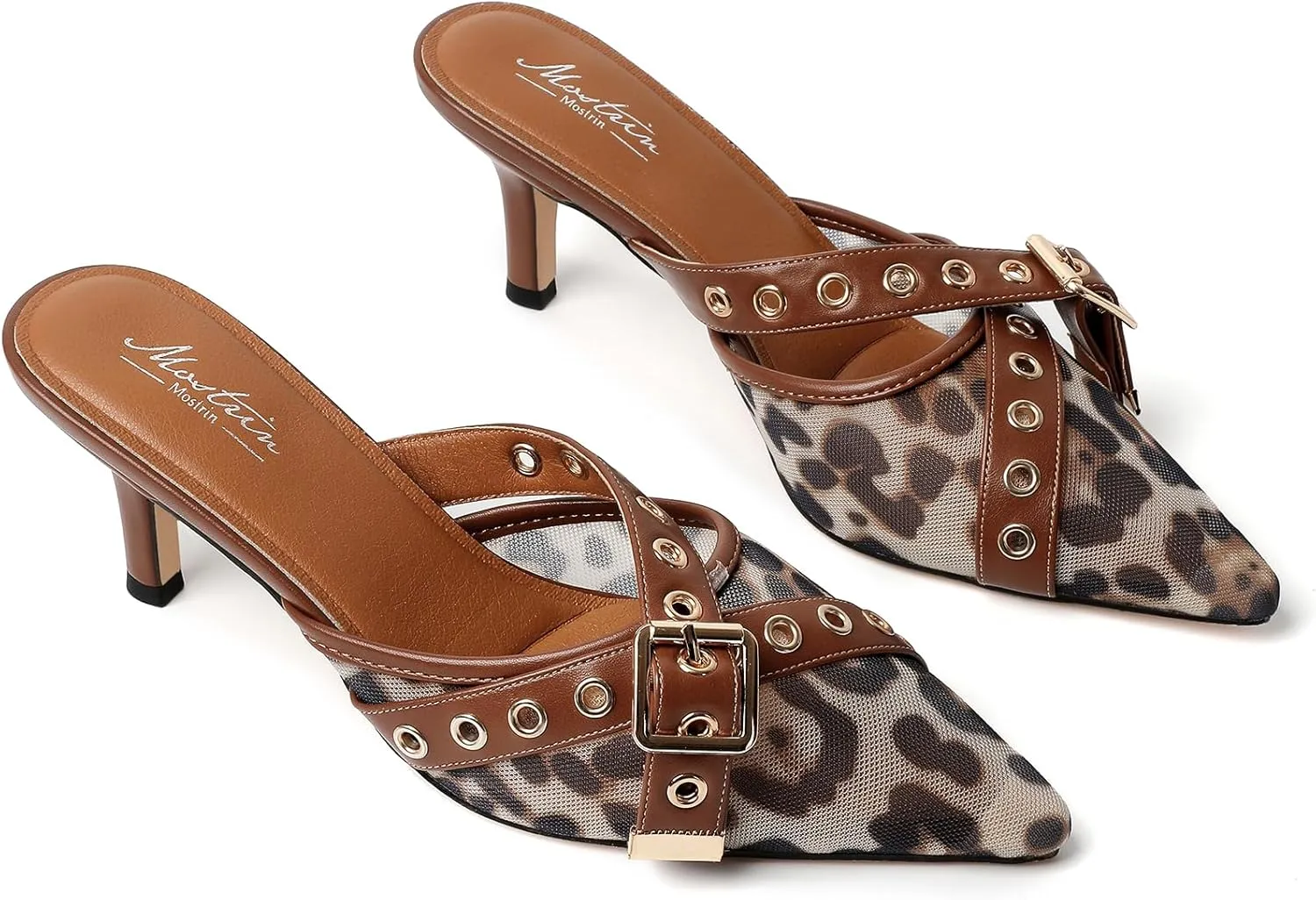 Mostrin Kitten Mules Heels for Women Pointed Closed Toe Heels Vintage Slip on Stiletto Dressy Pumps Shoes