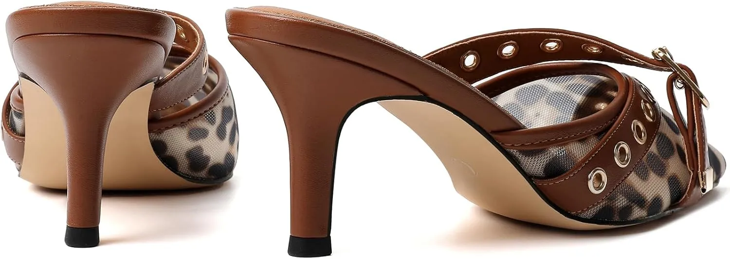 Mostrin Kitten Mules Heels for Women Pointed Closed Toe Heels Vintage Slip on Stiletto Dressy Pumps Shoes