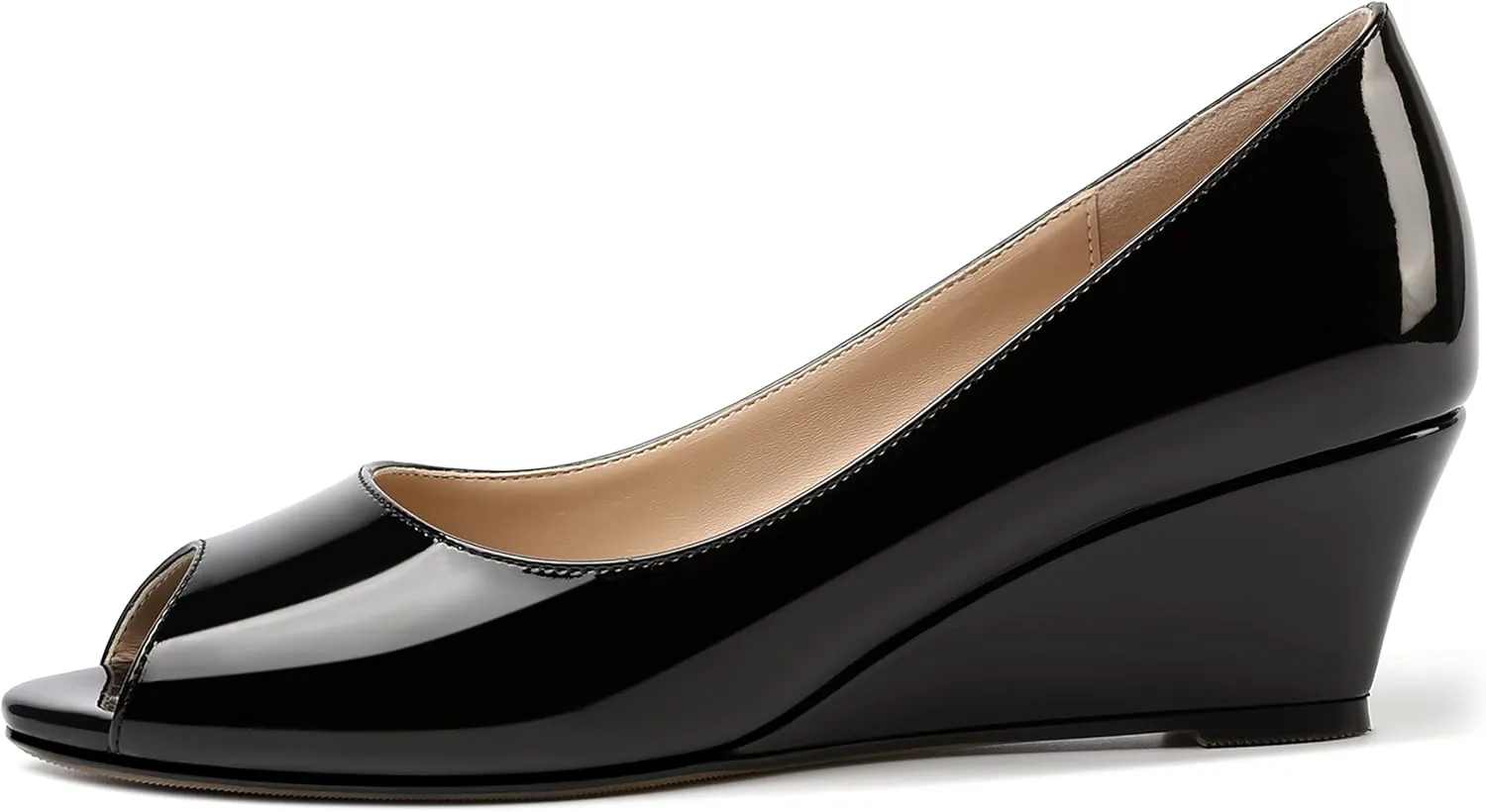 MOVINSTEPS Womens Patent Peep Toe Fashion Slip On Party Open Toe Wedge Low Heel Pumps Shoes 2 Inch